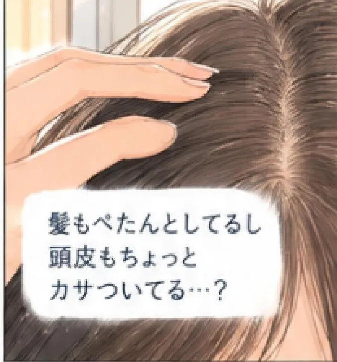 髪もぺたんとしてるし、頭皮もちょっとカサついてる…？