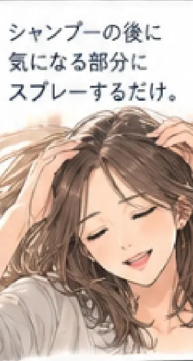 シャンプーの後に気になる部分にスプレーするだけ。